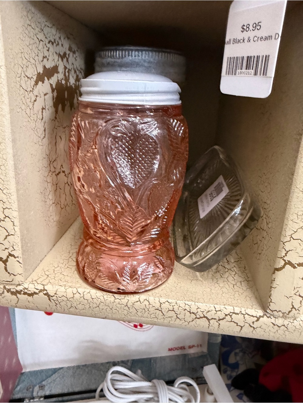 Anchor Hocking Pink Glass Sugar Shaker with White Metal Lid